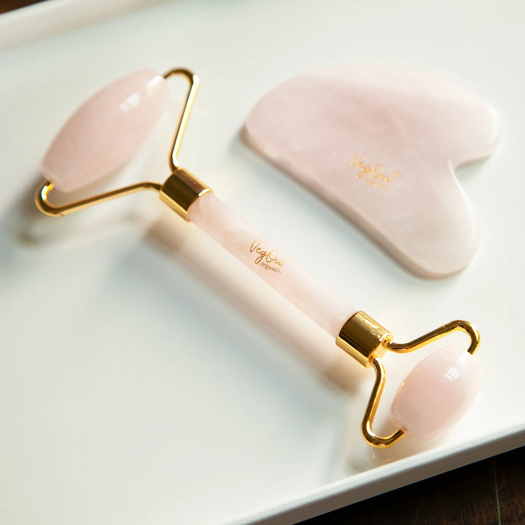 Rose Quartz Gua Sha + Face Roller Set | Sculpt Depuff & Lymphatic Drainage
