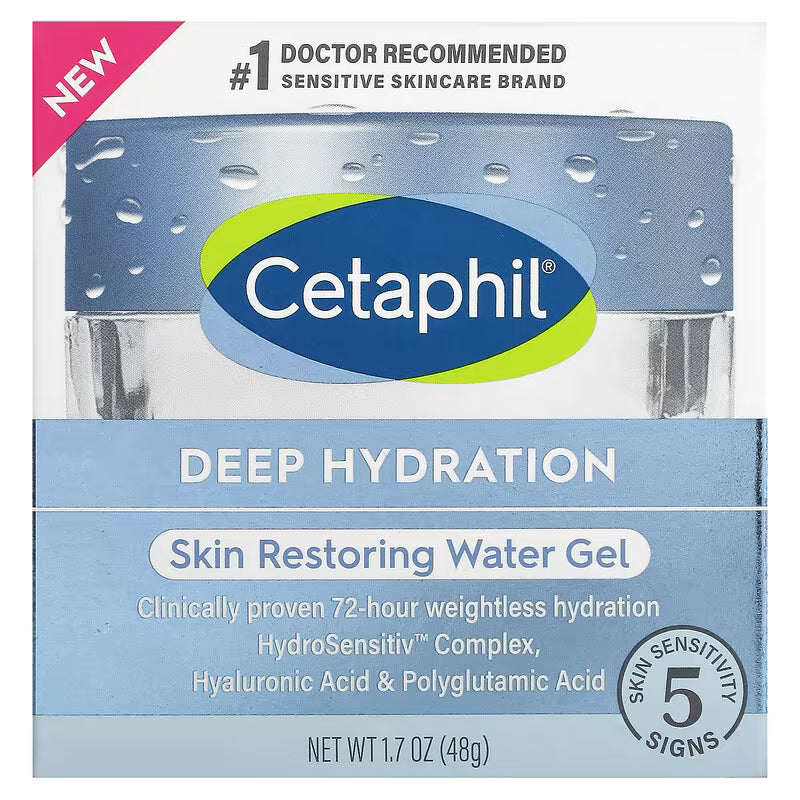 Cetaphil Deep Hydration Skin Restoring Water Gel | Hyaluronic & Polyglutamic Acid | 72-Hour Hydration | Sensitive Skin | 1.7 oz