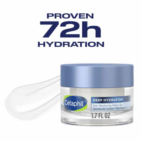 Cetaphil Deep Hydration Skin Restoring Water Gel | Hyaluronic & Polyglutamic Acid | 72-Hour Hydration | Sensitive Skin | 1.7 oz