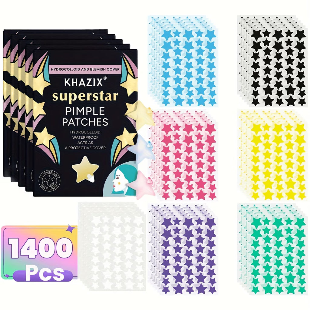 Facial Star Cleansing Patch 1400pcs | Hydrocolloid Acne Patches | Cute Star Shape | Non-Greasy Overnight Blemish Dots