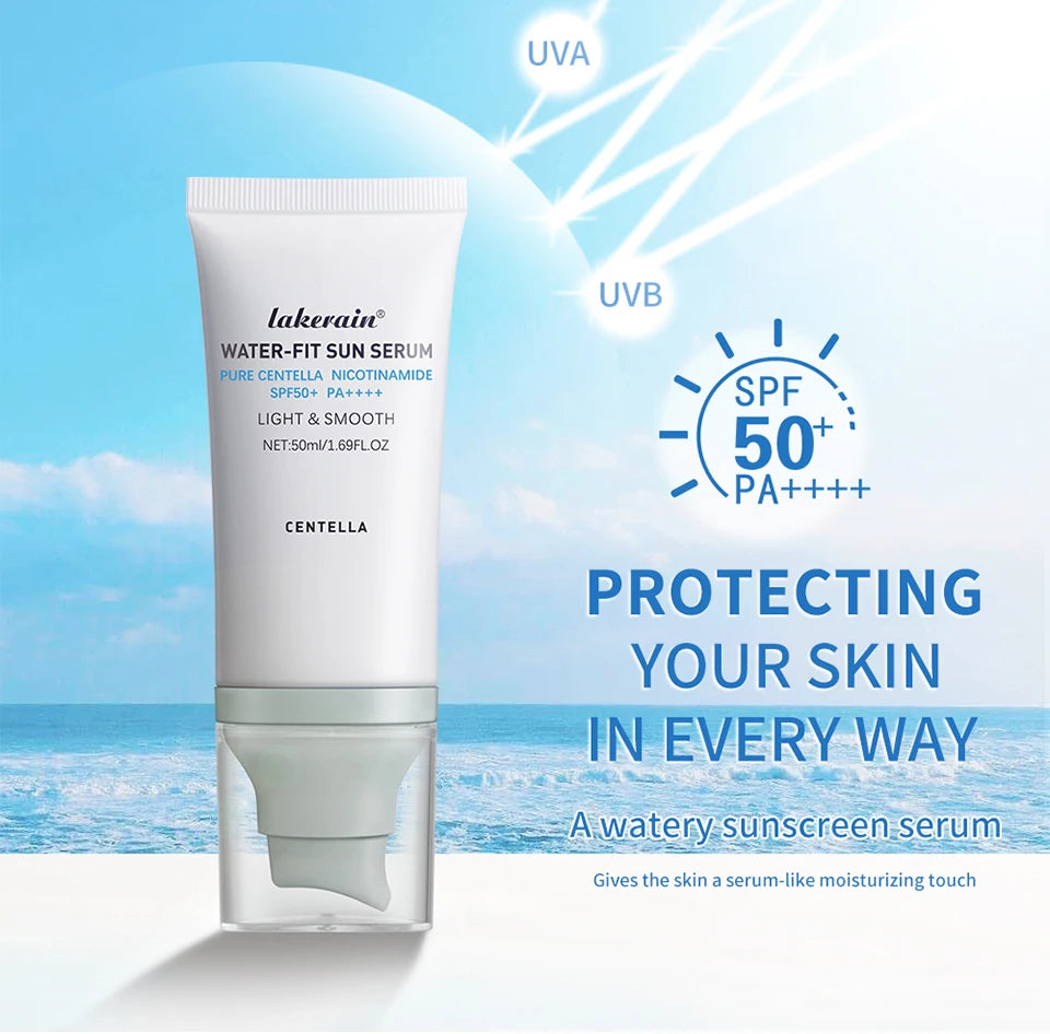 Lakerain Centella Water-Fit Sun Serum SPF50+ | Hyaluronic Acid Moisturising Sunscreen | Lightweight Korean Skincare | 50ml