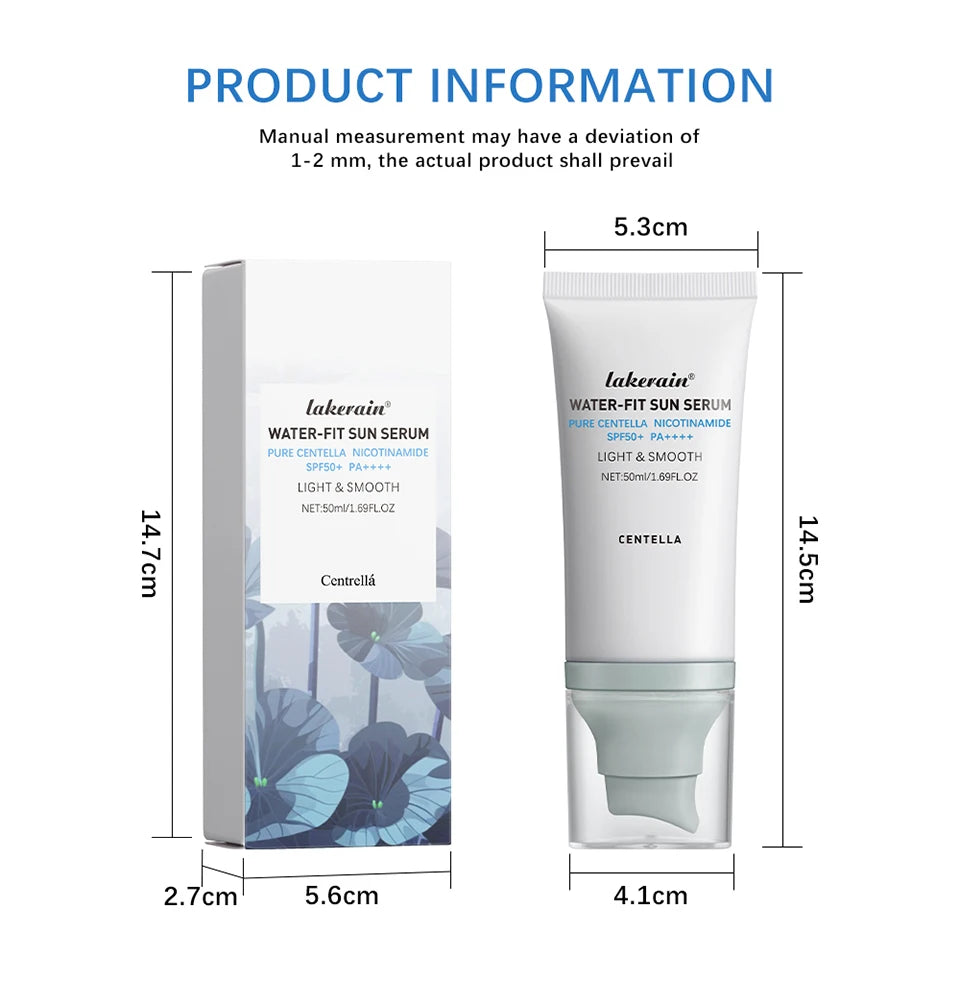Lakerain Centella Water-Fit Sun Serum SPF50+ | Hyaluronic Acid Moisturising Sunscreen | Lightweight Korean Skincare | 50ml