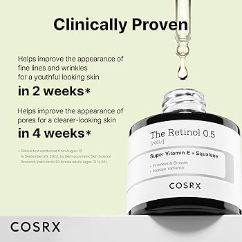 COSRX Retinol 0.5 Oil, Anti-aging Serum with 0.5% Retinoid Treatment for Face, Reduce Wrinkles, Fine Lines, Gentle Skincare for Day & Night, Not Tested on Animals, Korean Skin Care
