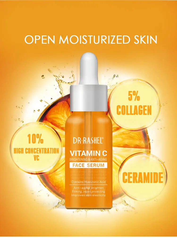 DR RASHEL Vitamin C + Hyaluronic Acid Brightening Serum | Anti-Aging Whitening Moisturising | 50ml