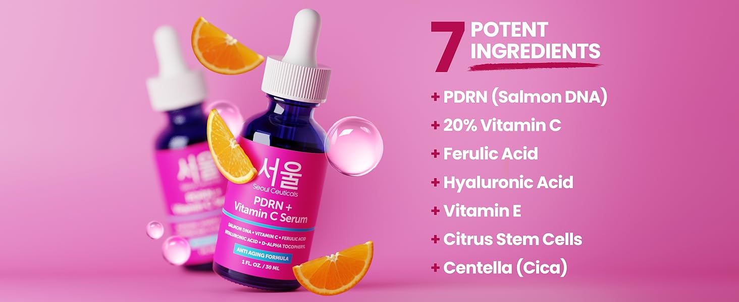 SeoulCeuticals Korean Vitamin C Serum 20% + CE Ferulic Acid + Hyaluronic Acid | Anti-Aging Brightening | 1oz