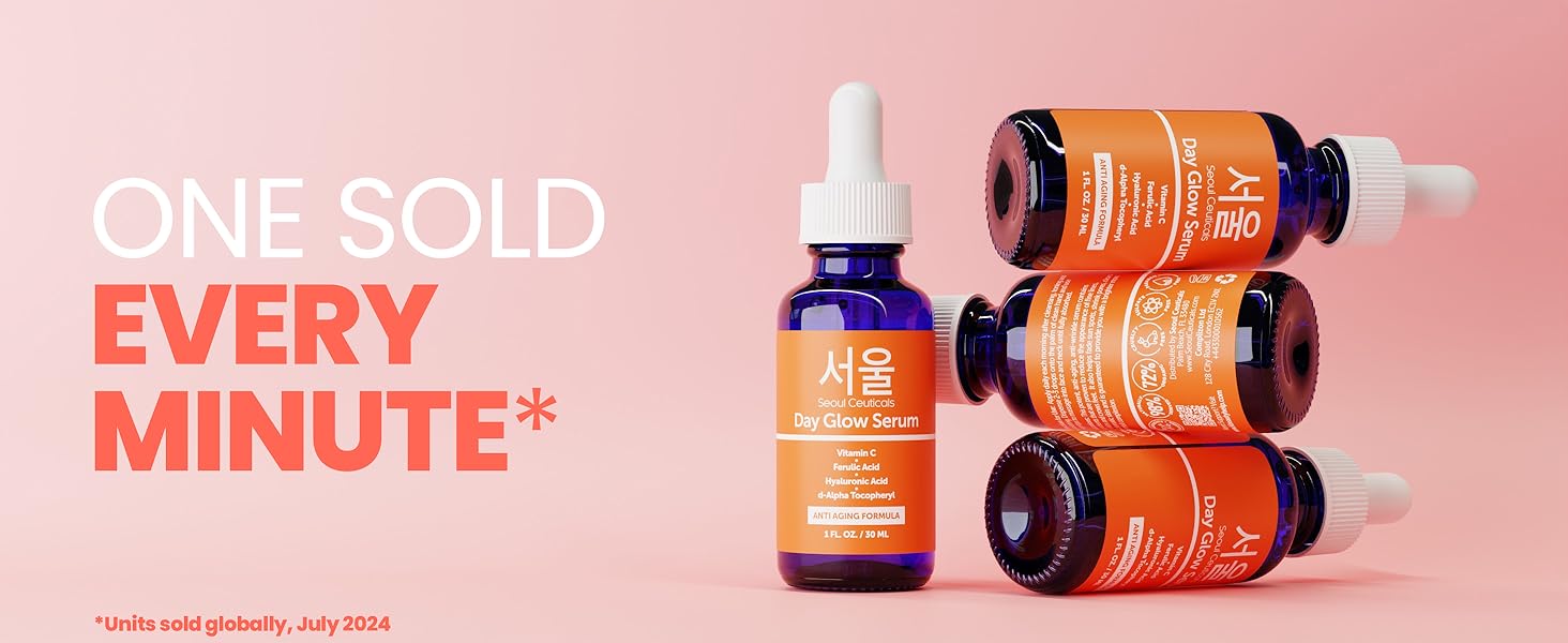 SeoulCeuticals Korean Vitamin C Serum 20% + CE Ferulic Acid + Hyaluronic Acid | Anti-Aging Brightening | 1oz