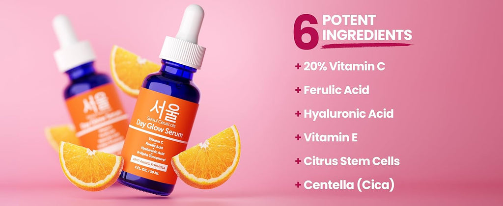 SeoulCeuticals Korean Vitamin C Serum 20% + CE Ferulic Acid + Hyaluronic Acid | Anti-Aging Brightening | 1oz