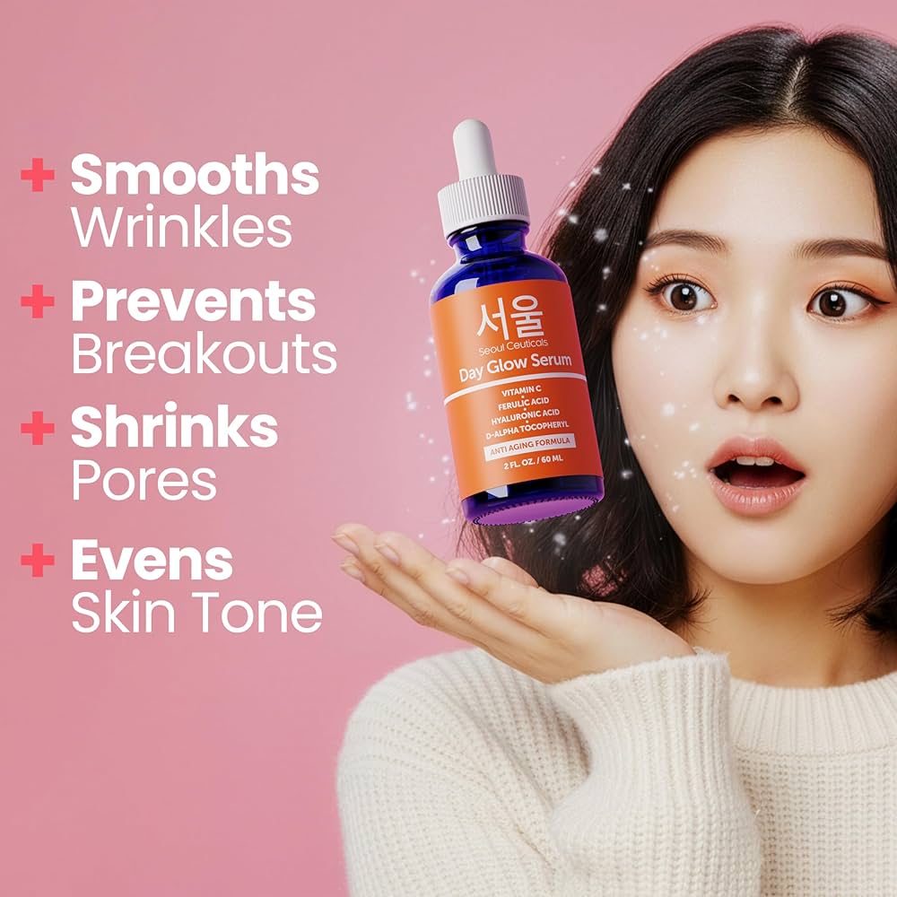 SeoulCeuticals Korean Vitamin C Serum 20% + CE Ferulic Acid + Hyaluronic Acid | Anti-Aging Brightening | 1oz